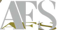 Logo stylisé avec les lettres majuscules AFS en gris clair, superposées sur des formes abstraites dorées et un fond texturé sombre.